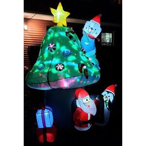 🆕7FT Christmas Inflatables Mushroom House with Santa Outdoor Decorations
